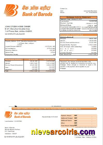 Baroda Bank of Baroda bank mortgage statement